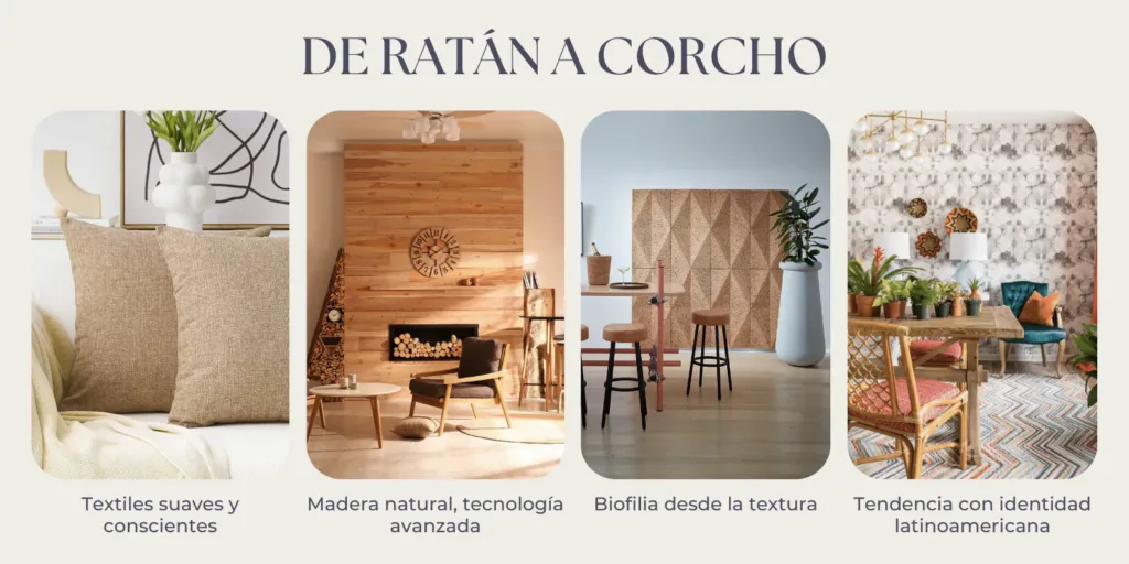 Rattan, cortiça e texturas naturais
